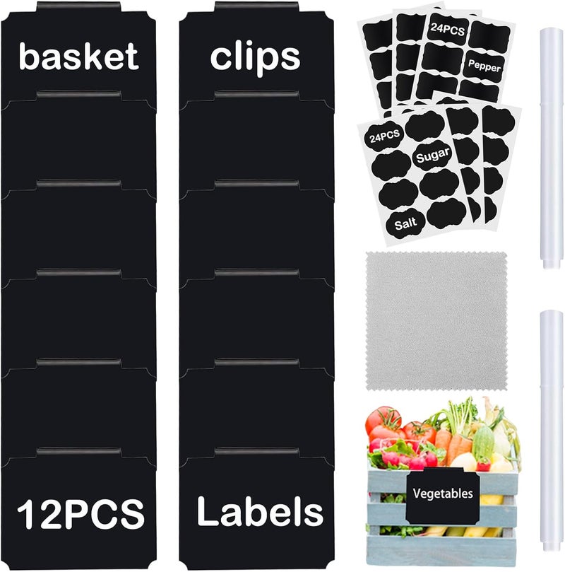 badigo Basket Labels Clip Set - 12 Removable PVC Bin Label Holders with 2 Chalk Markers - Kitchen Clip Labels for Storage Baskets, Boxes, and Containers - Image 1